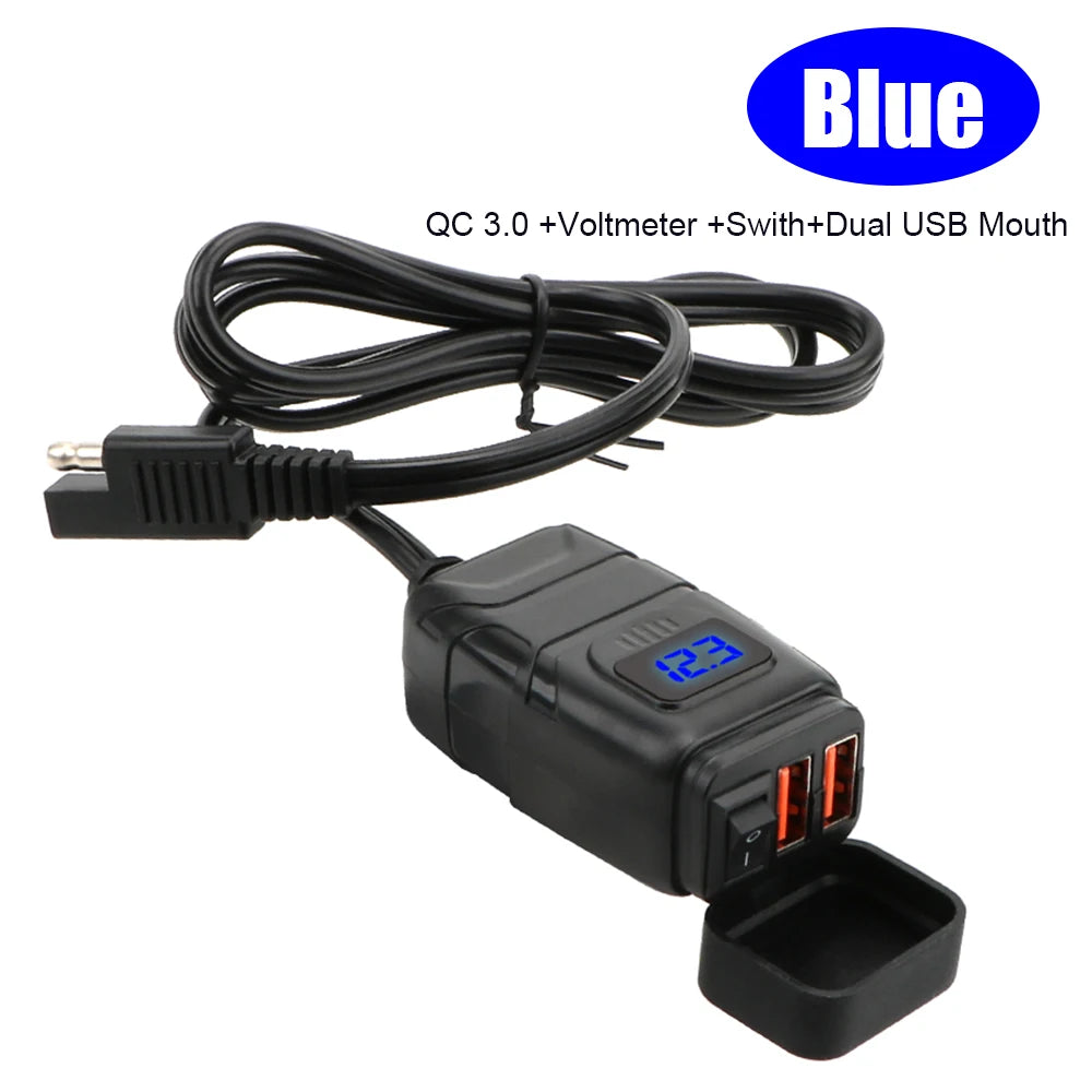 QC3.0 Dual USB Motorcycle Charger Waterproof Quick Charger Vehicle-Mounted Switch 12V Power Supply Adapter Moto Accessories