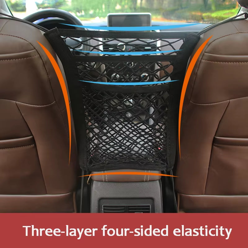 Car Storage Net Bag between Seats Car Divider Pet Barrier Stretchable Elastic Mesh Bag Organizer Auto Accessories