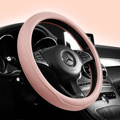 Funda Para Volante De Coche De Retales Perforados De Cuero Napa, Antidesliz, Universal De 15 Pulgadas (Aproximadamente. 38,1 Cm)