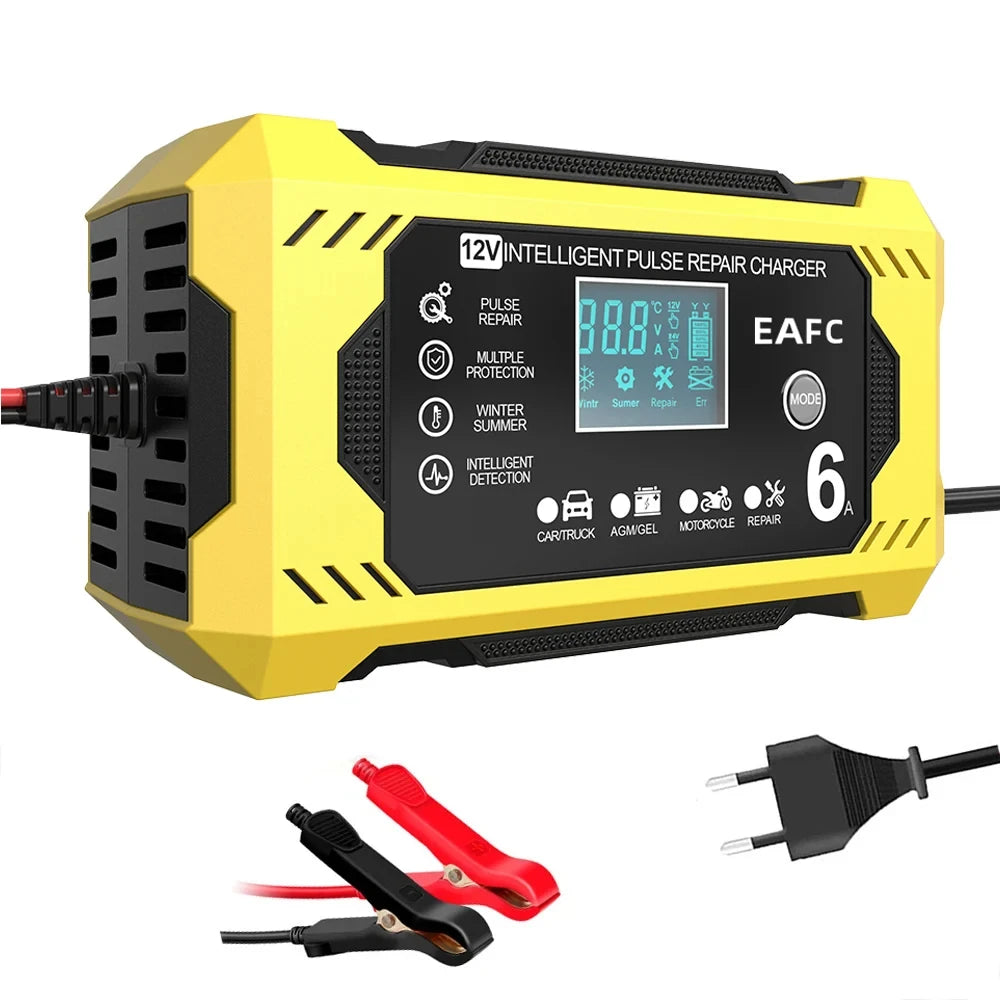 Car Battery Charger 12V Intelligent Pulse Repair LCD Display Car Battery Motorcycle Battery Charging Battery Repair Charger