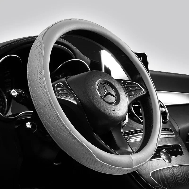 Funda Para Volante De Coche De Retales Perforados De Cuero Napa, Antidesliz, Universal De 15 Pulgadas (Aproximadamente. 38,1 Cm)