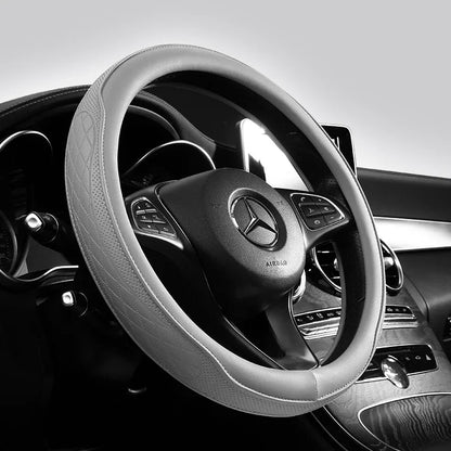 Funda Para Volante De Coche De Retales Perforados De Cuero Napa, Antidesliz, Universal De 15 Pulgadas (Aproximadamente. 38,1 Cm)