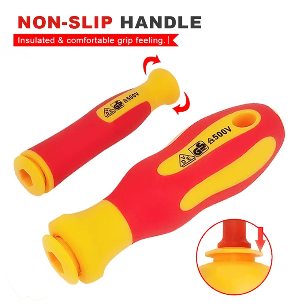 10Pcs Interchangeable Blade VDE Insulated Screwdriver Set with Case Magnetic 500V Home and Professional Use Electricians Tools