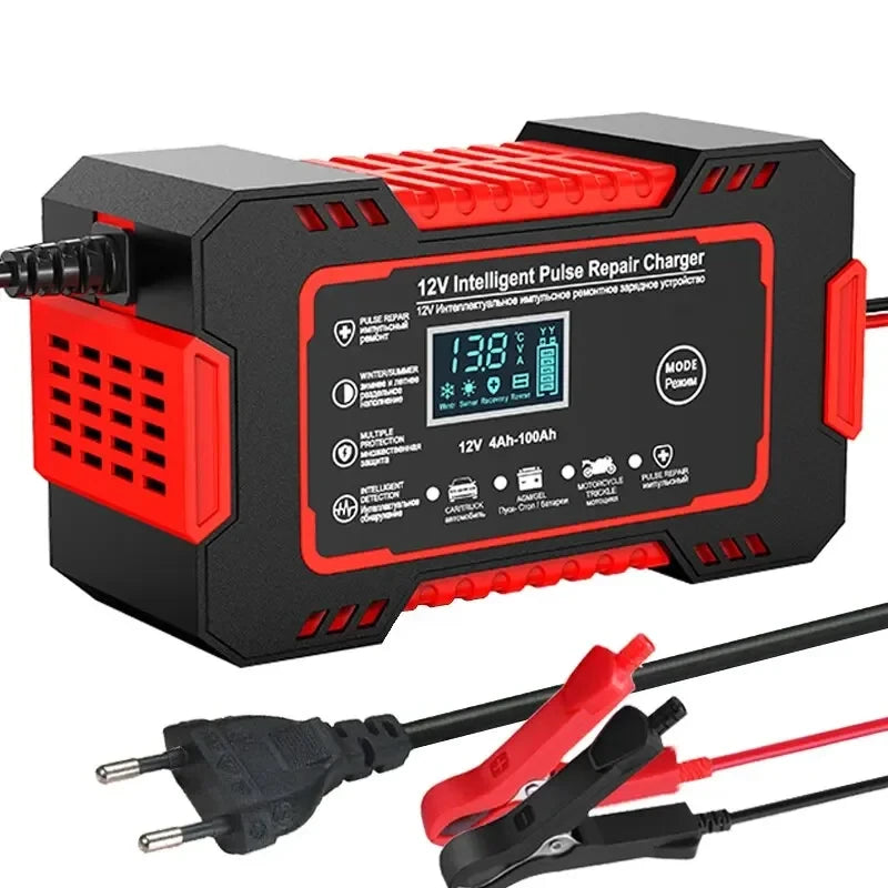 Car Battery Charger 12V Intelligent Pulse Repair LCD Display Car Battery Motorcycle Battery Charging Battery Repair Charger