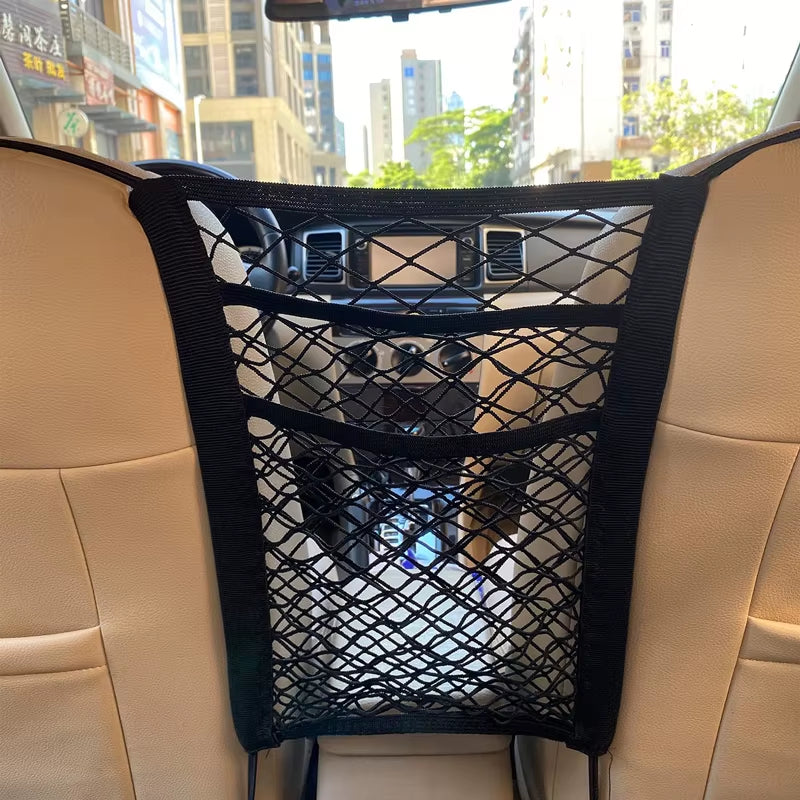 Car Storage Net Bag between Seats Car Divider Pet Barrier Stretchable Elastic Mesh Bag Organizer Auto Accessories