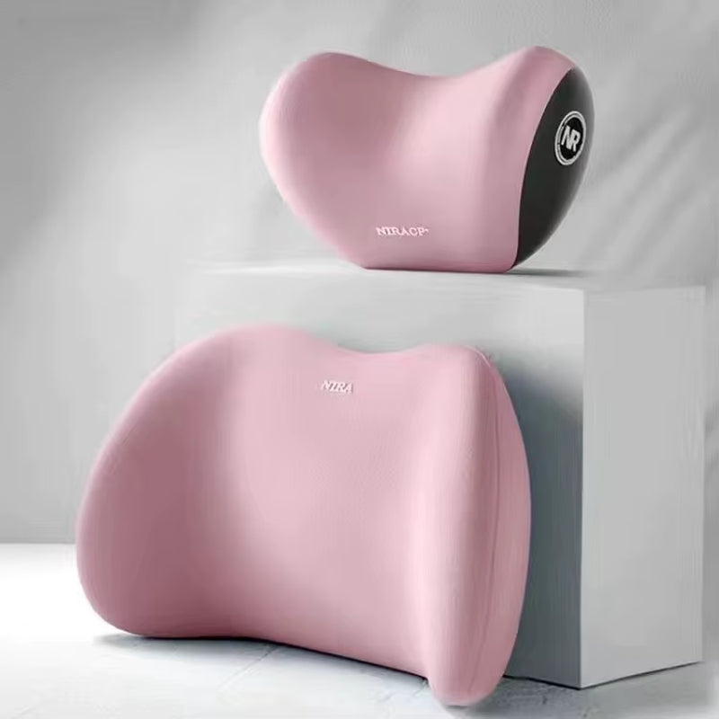 Car Back Cushion Lumbar Support and Neck Pillow Kit, Memory Foam Ergonomic Cushion for Lower Back Support Cervical Headrest