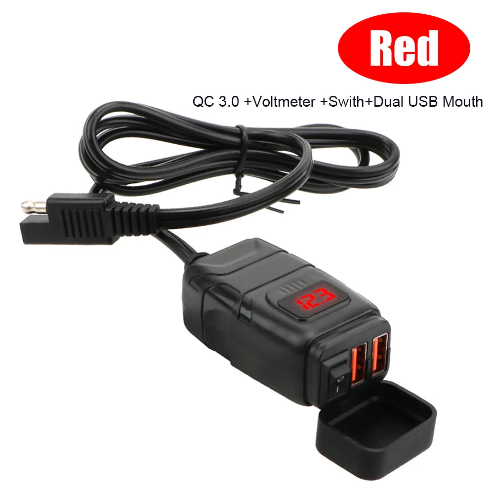 QC3.0 Dual USB Motorcycle Charger Waterproof Quick Charger Vehicle-Mounted Switch 12V Power Supply Adapter Moto Accessories