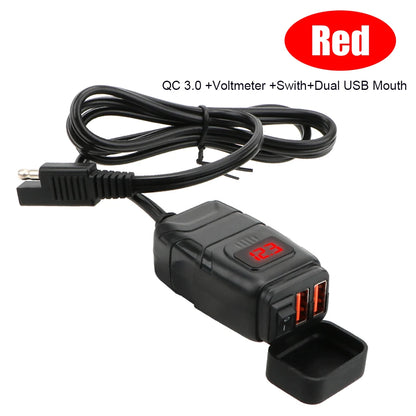 QC3.0 Dual USB Motorcycle Charger Waterproof Quick Charger Vehicle-Mounted Switch 12V Power Supply Adapter Moto Accessories
