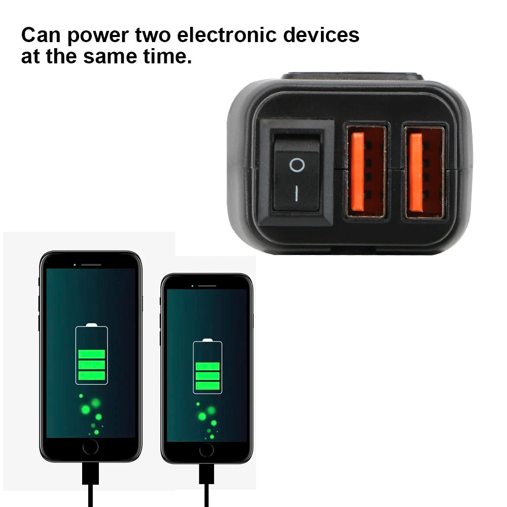 QC3.0 Dual USB Motorcycle Charger Waterproof Quick Charger Vehicle-Mounted Switch 12V Power Supply Adapter Moto Accessories