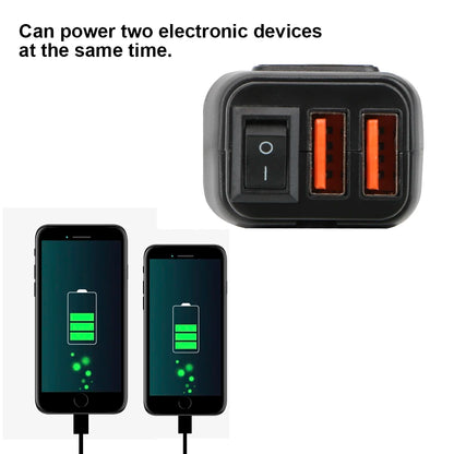 QC3.0 Dual USB Motorcycle Charger Waterproof Quick Charger Vehicle-Mounted Switch 12V Power Supply Adapter Moto Accessories