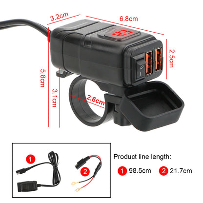 QC3.0 Dual USB Motorcycle Charger Waterproof Quick Charger Vehicle-Mounted Switch 12V Power Supply Adapter Moto Accessories
