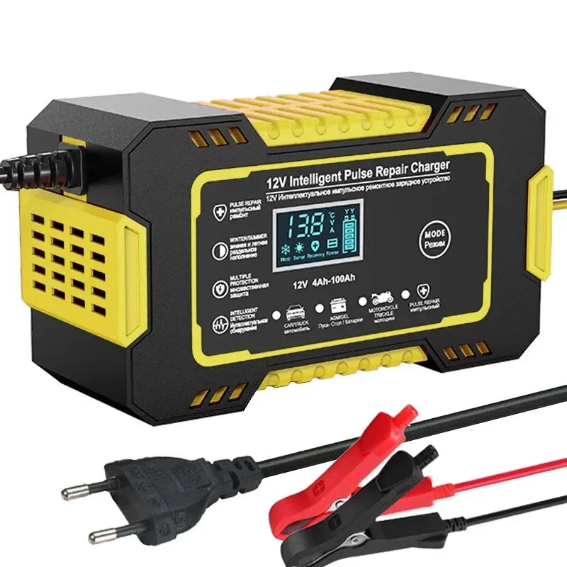 Car Battery Charger 12V Intelligent Pulse Repair LCD Display Car Battery Motorcycle Battery Charging Battery Repair Charger