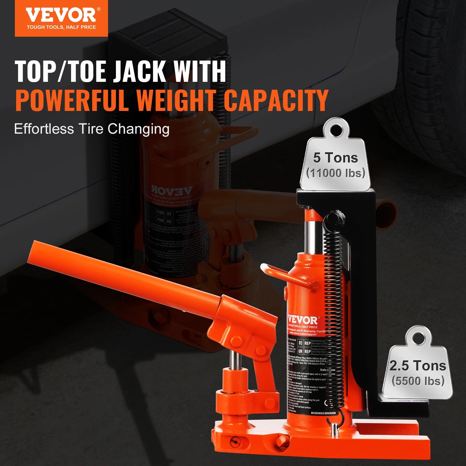 Succebuy Hydraulic Toe Jack 2.5 Ton on Toe Toe Jack Lift 5 Ton Top Lift Capacity Machine Jack 0.8-5.3 in Toe Height 8.9-13.4 Top