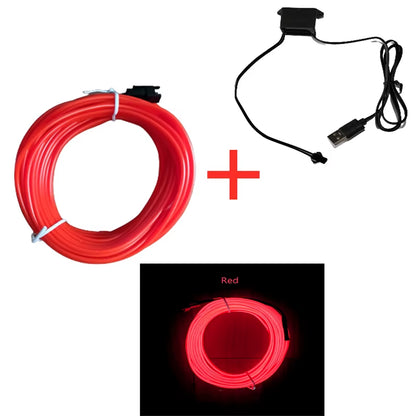 1M/3M/5M Car Interior Led Decorative Lamp EL Wiring Neon Strip for Auto DIY Flexible Ambient Light USB Party Atmosphere Diode
