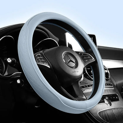 Funda Para Volante De Coche De Retales Perforados De Cuero Napa, Antidesliz, Universal De 15 Pulgadas (Aproximadamente. 38,1 Cm)
