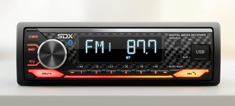 SDX Audio RUSX-K250 Single DIN Car Stereo Receiver - Bluetooth, USB, AUX & Hands-Free Calling (50W x 4)