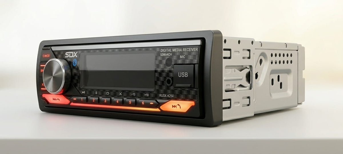 SDX Audio RUSX-K250 Single DIN Car Stereo Receiver - Bluetooth, USB, AUX & Hands-Free Calling (50W x 4)