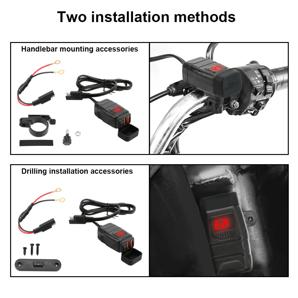 QC3.0 Dual USB Motorcycle Charger Waterproof Quick Charger Vehicle-Mounted Switch 12V Power Supply Adapter Moto Accessories