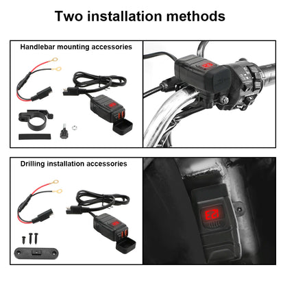QC3.0 Dual USB Motorcycle Charger Waterproof Quick Charger Vehicle-Mounted Switch 12V Power Supply Adapter Moto Accessories