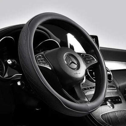Funda Para Volante De Coche De Retales Perforados De Cuero Napa, Antidesliz, Universal De 15 Pulgadas (Aproximadamente. 38,1 Cm)