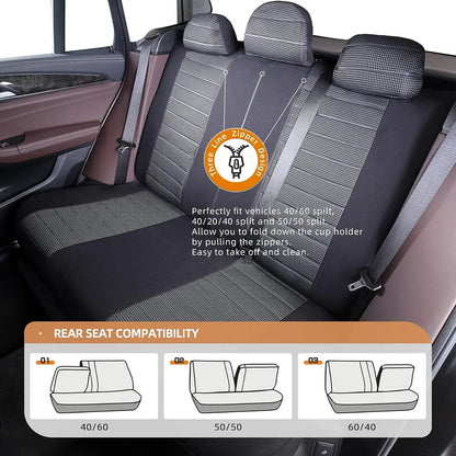 Universal Car Seat Covers Full Set Cloth Set for Most Sedans Vans Suvs Trucks Car Seat Protector Front and Rear Back Seat Covers